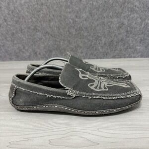 Helix Cross Stitch Canvas Loafers Men's Sz 12 M Gray Distressed Casual Slip-On